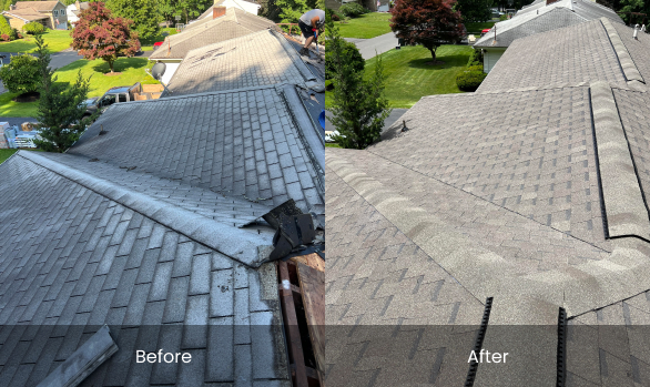 Before and After - Roof Repair Service - focused on roof seem